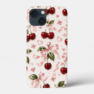 Coquette Cherry & Pink Satin Bow Seamless Pattern iPhone 13 Mini Case