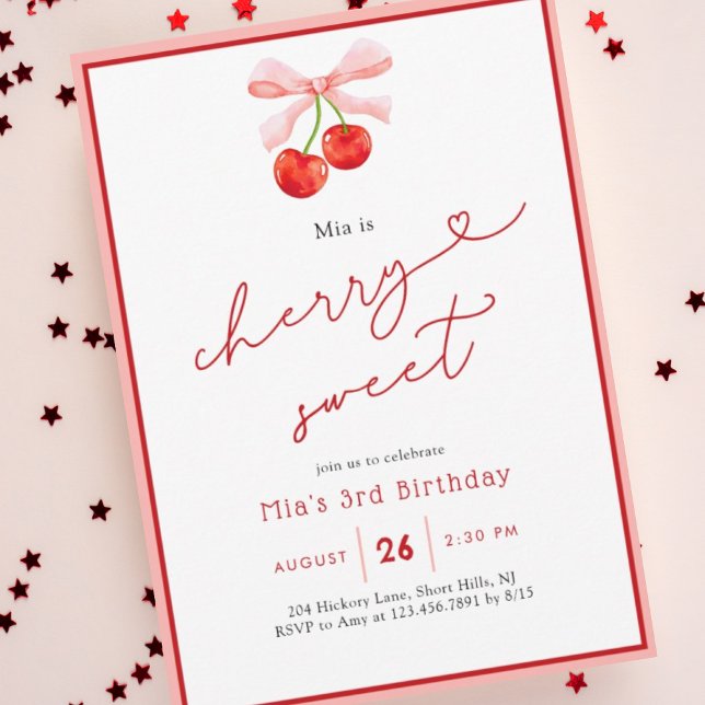 Coquette Cherry Sweet 2nd 3rd Birthday Invitation (Creator Uploaded)