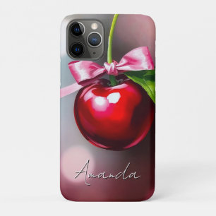 Coquette Cherry with Pink Bow and Leaf iPhone 11 Pro Case