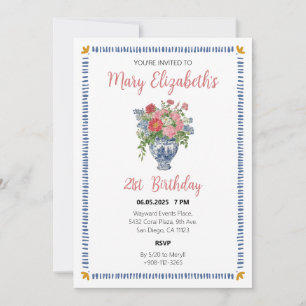 Coquette Chinoiserie Floral Birthday Invite