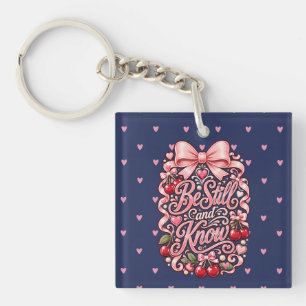 Coquette Christian Pink Bow Cherry Faith Aesthetic Key Ring