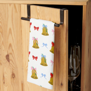 Coquette Christmas Bells and Bows Preppy Classic Tea Towel
