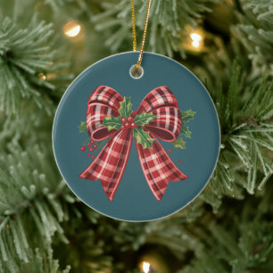 Coquette Christmas Bow Squad Gift Cute Winter  Ceramic Ornament