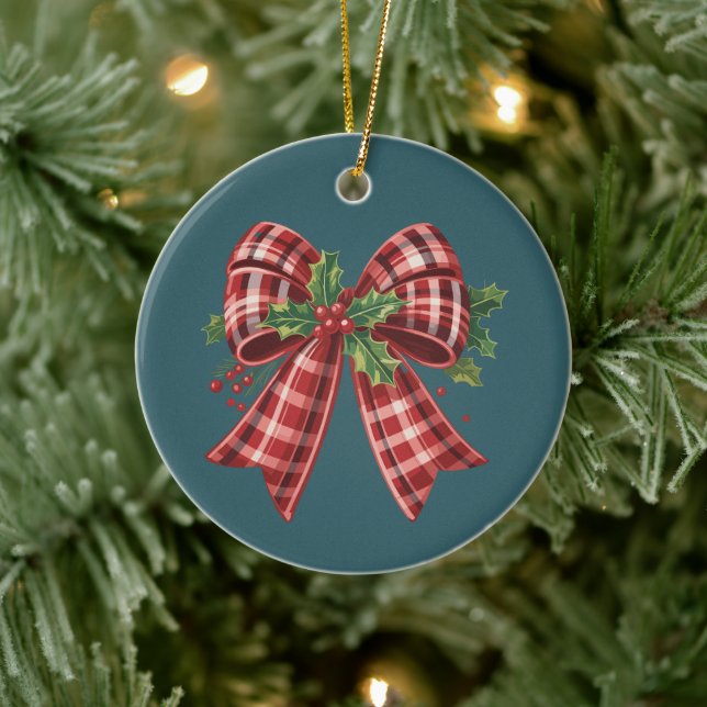 Coquette Christmas Bow Squad Gift Cute Winter  Ceramic Ornament (Tree)