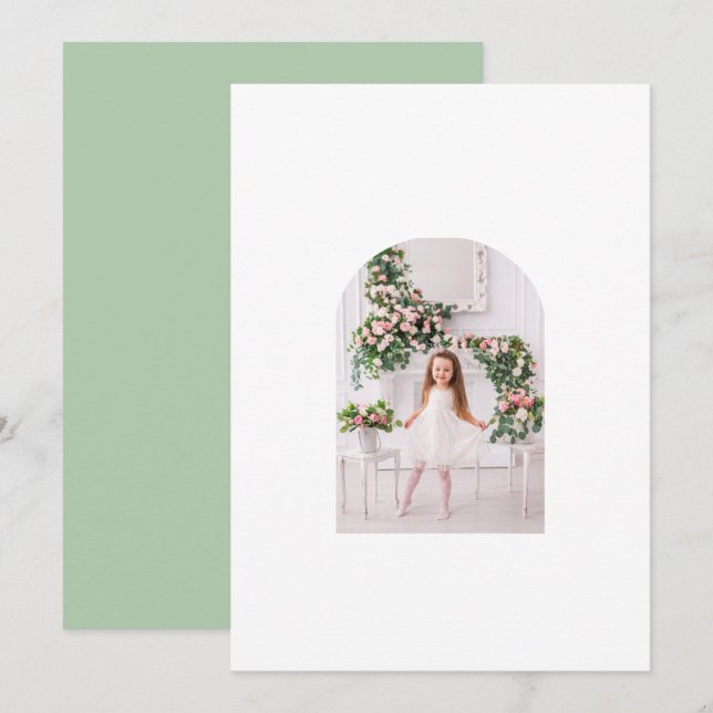 Coquette Christmas Family Photo Pink Green Doodle Holiday Card (Front/Back)