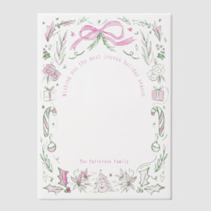 Coquette Christmas Family Photo Pink Green Doodle  Vellum Invitations