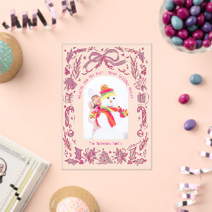 Coquette Christmas Family Photo Red Pink Doodle Acrylic Invitations