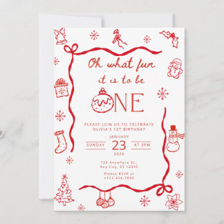Coquette Christmas First Birthday Invitation