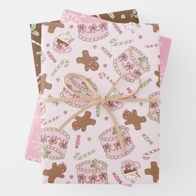Coquette Christmas Gingerbread and Candy Canes  Wrapping Paper Sheet (In situ)