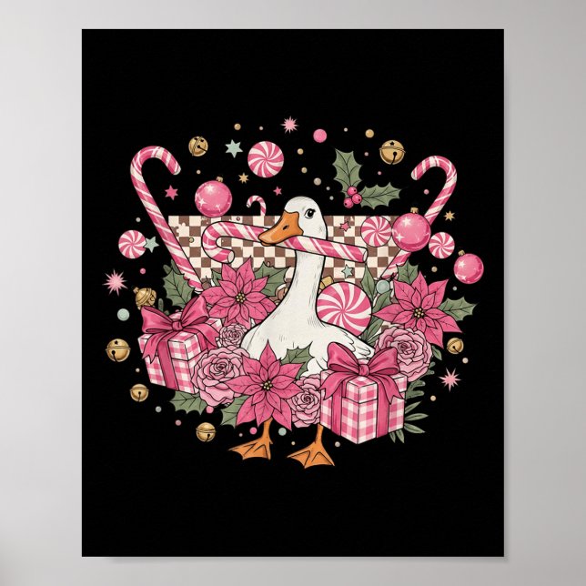 Coquette Christmas Nk Retro Cute Goose Chequered F Poster (Front)