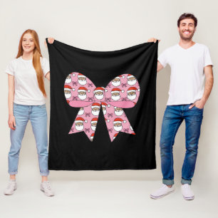 Coquette Christmas Pink Bow Santa Vintage Retro Fleece Blanket