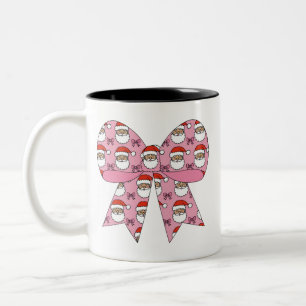Coquette Christmas Pink Bow Santa Vintage Retro Two-Tone Coffee Mug