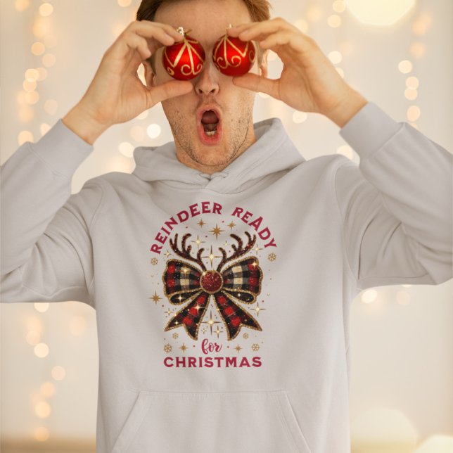 Coquette Christmas Plaid Reindeer Ready Bow Hoodie (Creator Uploaded)