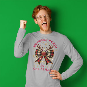 Coquette Christmas Plaid Reindeer Ready Bow T-Shirt