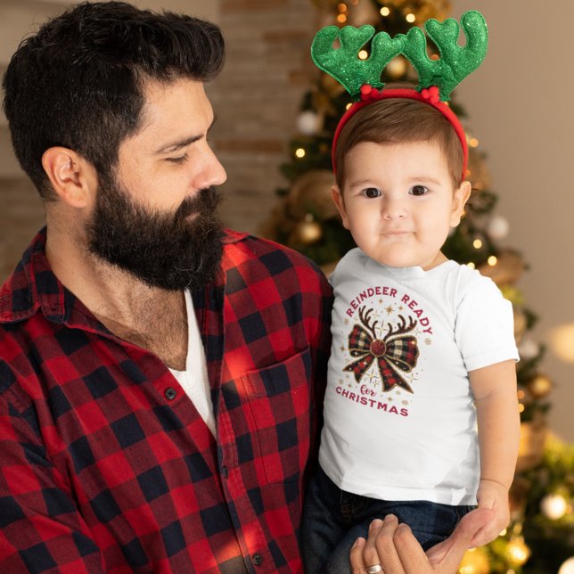 Coquette Christmas Plaid Reindeer Ready Bow Toddler T-Shirt (Creator Uploaded)