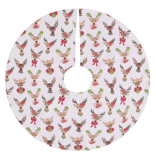 Coquette Christmas Preppy Reindeer Brushed Polyester Tree Skirt (Front)