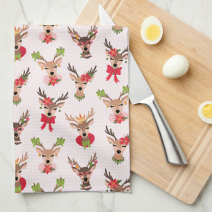Coquette Christmas Preppy Reindeer Tea Towel