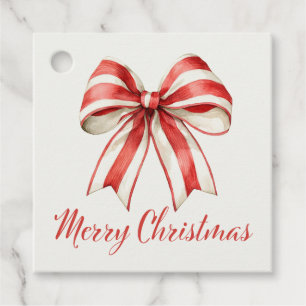 Coquette Christmas Red & White Candy Cane Bow Favour Tags