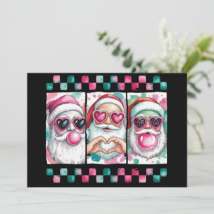 Coquette Christmas Santa Bow Retro Preppy Xmas  Holiday Card
