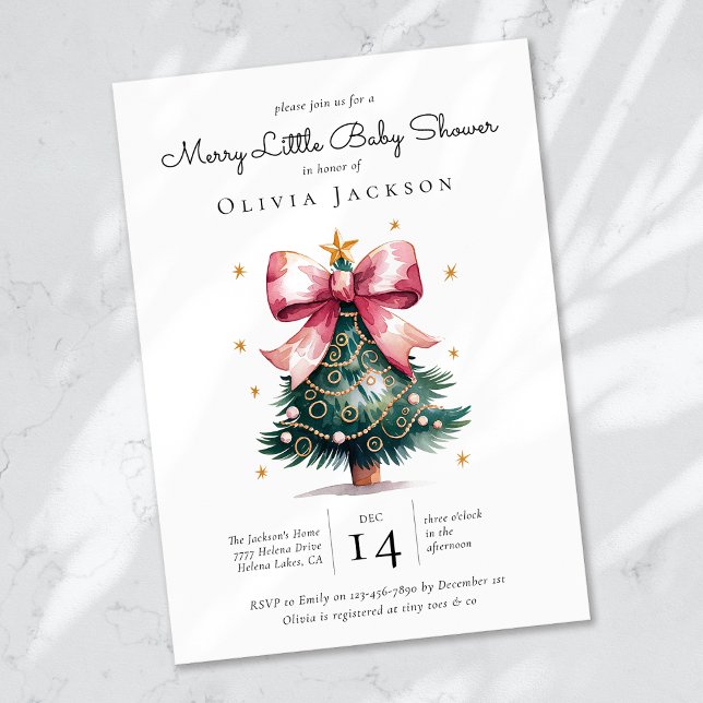 Coquette Christmas Tree Bow Baby Shower Invitation (Creator Uploaded)