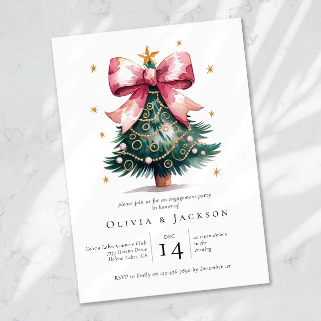 Coquette Christmas Tree Bow Engagement Party Invitation (Creator Uploaded)