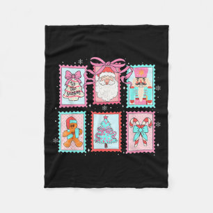 Coquette Christmas Tree Bow Santa Nutcracker Candy Fleece Blanket