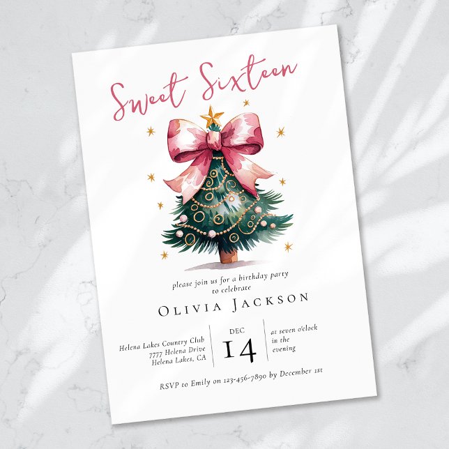 Coquette Christmas Tree Bow Sweet Sixteen Invitation (Creator Uploaded)