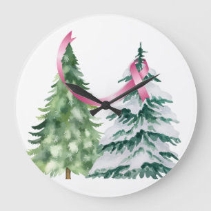 Coquette Christmas Tree, Breast Cancer Awareness Large Clock