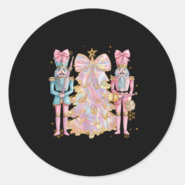 Coquette Christmas Tree Nk Nutcrackers Women Kids  Classic Round Sticker (Front)