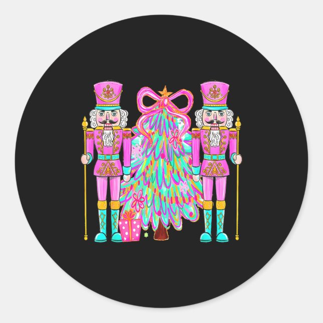 Coquette Christmas Tree Nk Nutcrackers Xmas Women  Classic Round Sticker (Front)