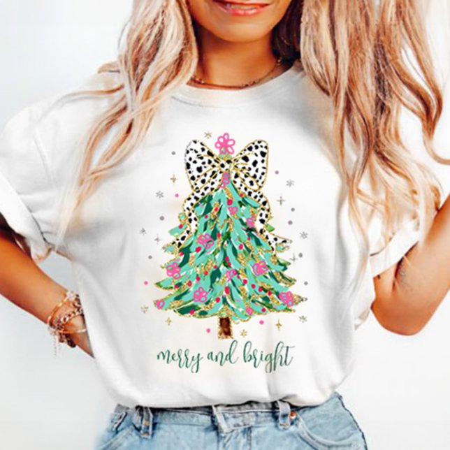 Coquette Christmas tree Pink Merry and Bright T-Shirt (Creator Uploaded)