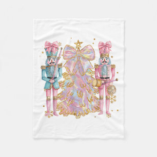 Coquette Christmas Tree Pink Nutcrackers Women Kid Fleece Blanket