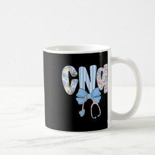 Coquette Cna Nurse Blue Floral Stethoscope Bow Cut Coffee Mug