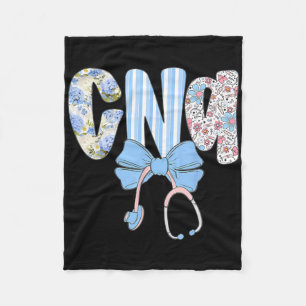 Coquette Cna Nurse Blue Floral Stethoscope Bow Cut Fleece Blanket