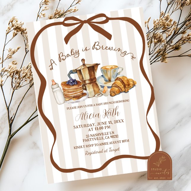 Coquette Coffee A Baby is Brewing Baby Shower Invitation (Creator Uploaded)