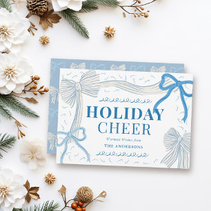 Coquette-core Pale Blue Bows Christmas Holiday Card
