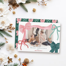 Coquette-Core Red & Green Bows Christmas Photo