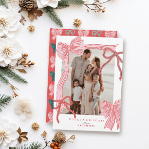 Coquette-Core Red & Pink Bows Photo Christmas Holiday Card