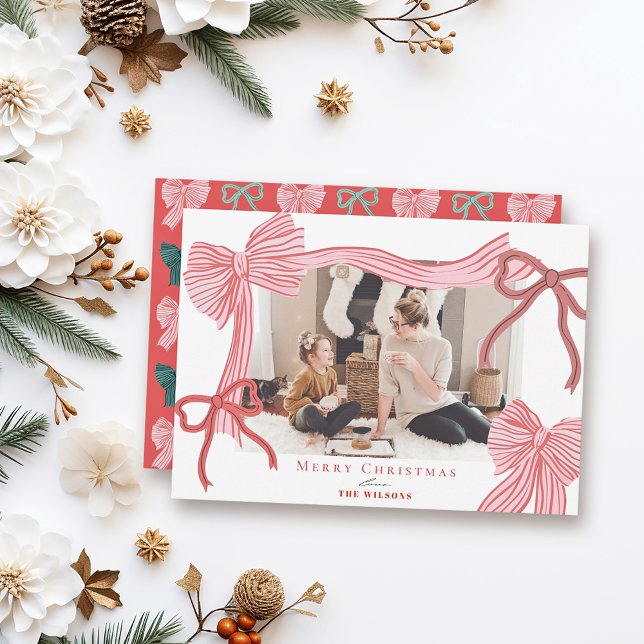 Coquette-Core Red & Pink Bows Photo Christmas Holiday Card (Creator Uploaded)
