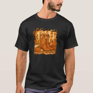 Coquette Cowboy Boots Fall Western Pumpkin Thanksg T-Shirt