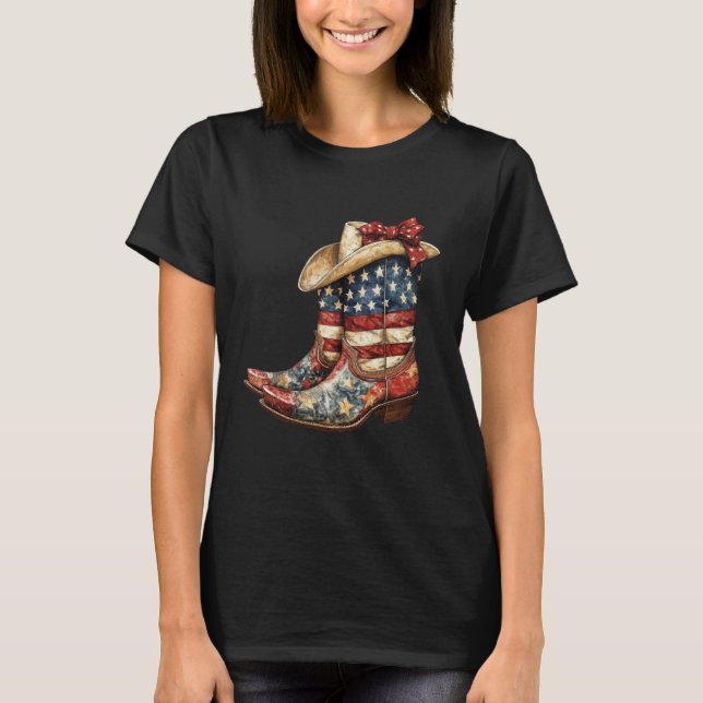Coquette Cowgirl 4th Of July Boots Western Cowgirl T-Shirt (Front)