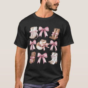 Coquette Cowgirl Boots With Pink Bows Aesthetic T-Shirt