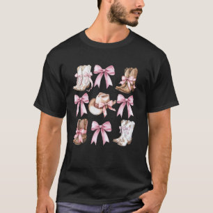 Coquette Cowgirl Boots With Pink Bows Aesthetic Y2 T-Shirt