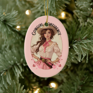 Coquette Cowgirl Western Fashion Portrait Ceramic Ornament