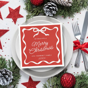 Coquette Curvy Ribbon & Bow Retro Merry Christmas Napkin