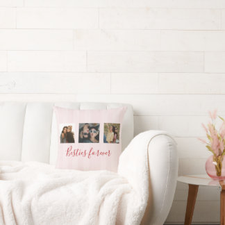coquette Custom Besties Photos Collage Pink Stripe Cushion