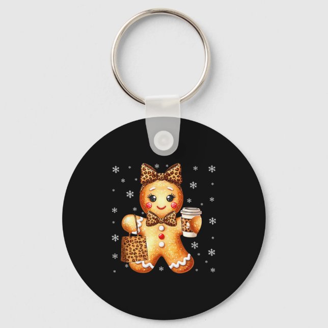 Coquette Cute Gingerbread Leopard Bow Christmas Gi Key Ring (Front)
