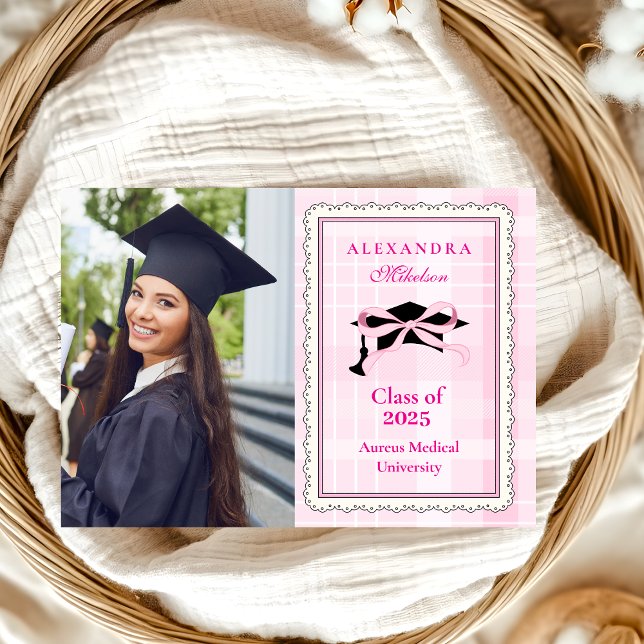 Coquette Cute Photo Pink  Bow Graduation Announcement (Creator Uploaded)