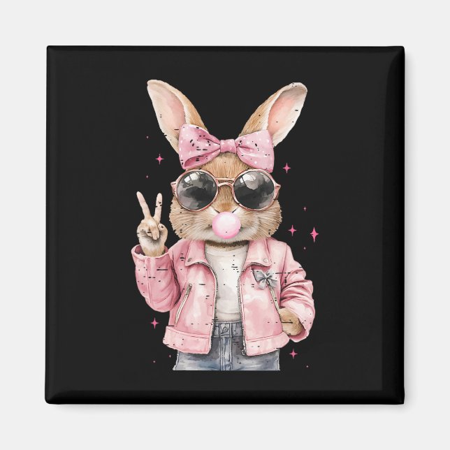 Coquette Cute Rabbit Bunny Blowing Bubble Funny Ea Magnet (Front)