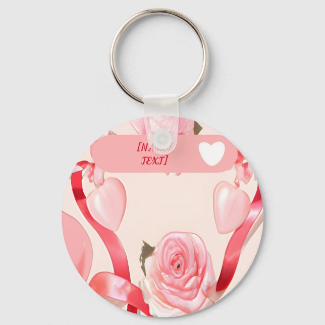 Coquette cute with roses, hearts and red ribbons key ring (Front)